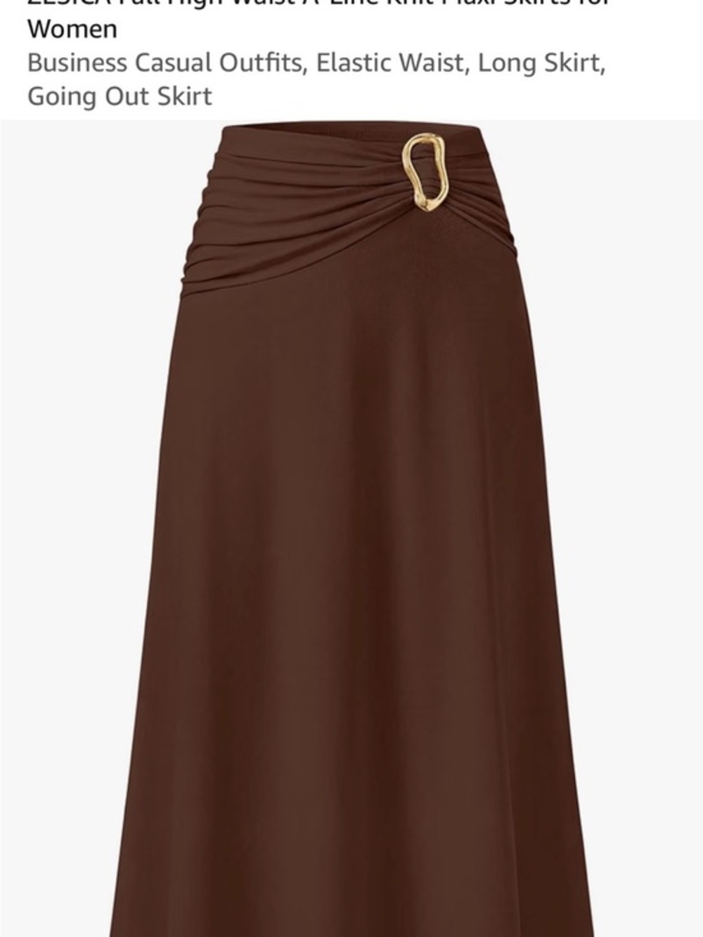 ZESICA High-Waist Brown A-Line Maxi Skirt with Draped Waist